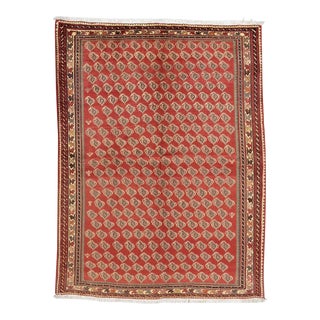 Qashqai Rug 5'2'' X 6'9'' Red Wool Vintage Tribal Hand-Knotted Oriental Carpet For Sale