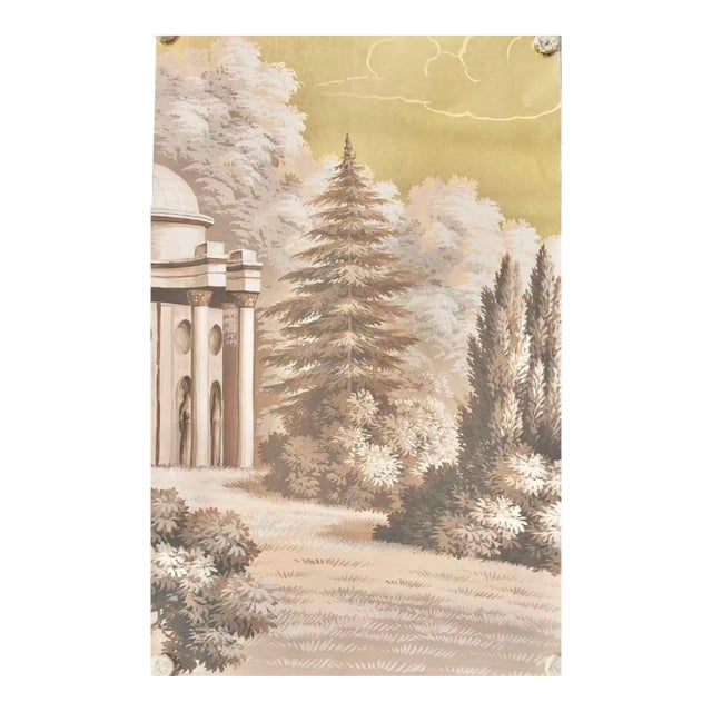 Hand Painted Gold Leaf Scenic Wallpaper Mural | Luxury Vintage Landscape Wallcovering For Sale