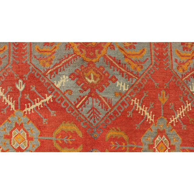 Antique Turkish Oushak Rug With Tribal Medallion Design in Terracotta and Blue 10'0 X 13'8 For Sale - Image 10 of 12