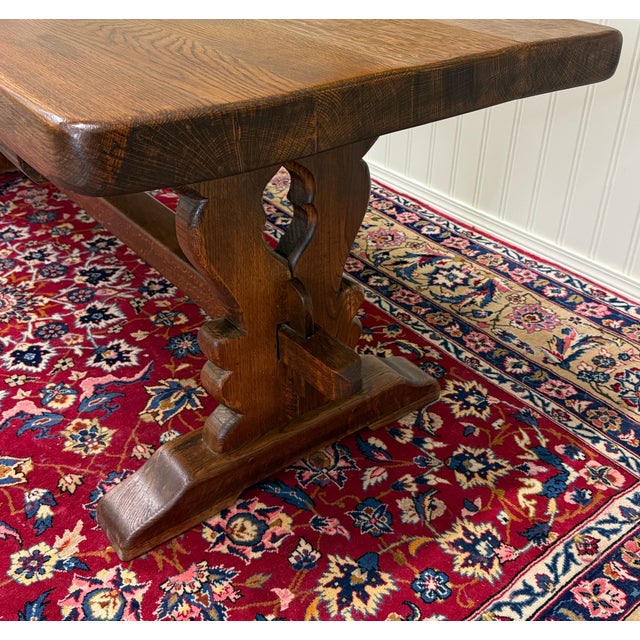 Antique French Country Farm Dining Table Farmhouse Trestle Base Oak 87"w For Sale - Image 14 of 17