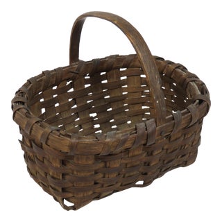 Antique American Coastal Maine Rustic Primitive Carry Basket For Sale