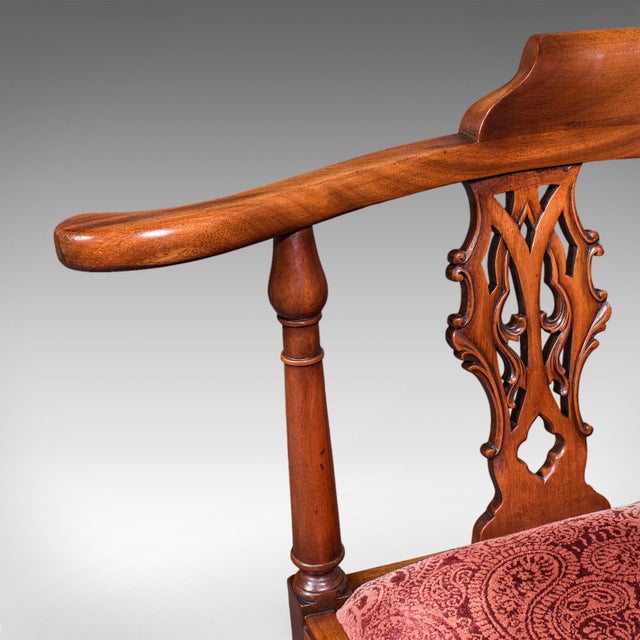 Brown Antique Corner Armchair, English, Dressing Seat, Georgian Revival, Edwardian For Sale - Image 8 of 12