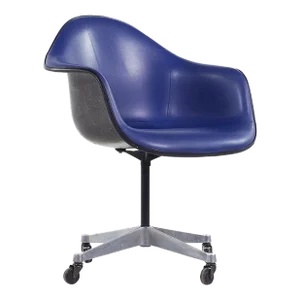 Eames for Herman Miller Mid Century Dark Blue Padded Fiberglass Swivel Office Chair