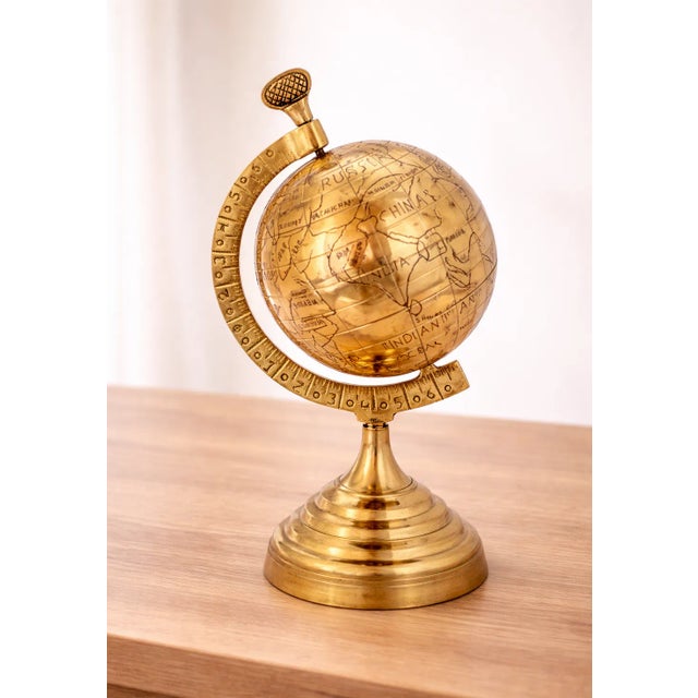 Vintage Style Solid Brass World Map Globe For Sale - Image 4 of 9