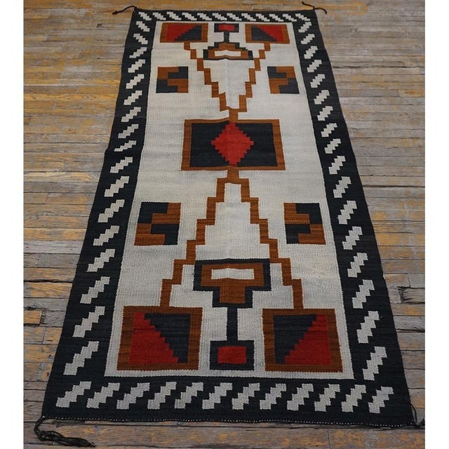Mid 1930s Ivory Geometric Tribal Antique Native Navajo American Flatwoven Rug For Sale - Image 9 of 10