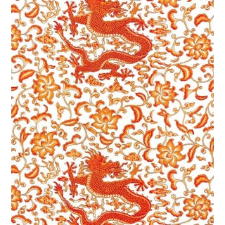 The House of Scalamandré Chi'En Dragon Linen Print Fabric, Persimmon For Sale