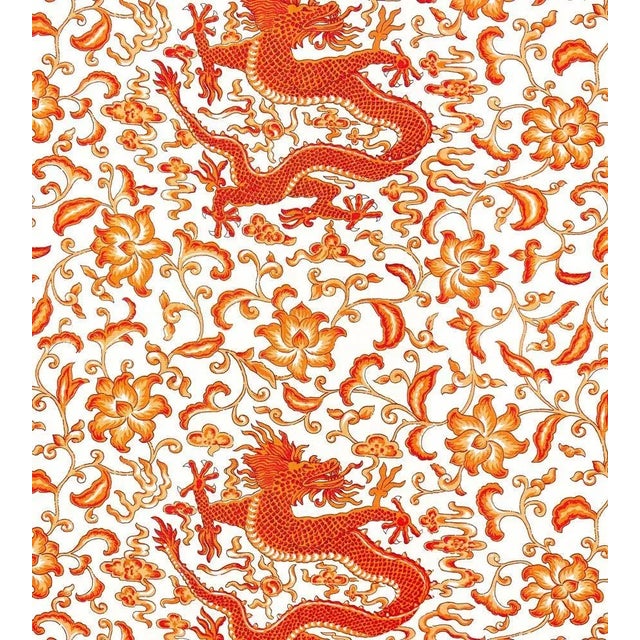 The House of Scalamandré Chi'En Dragon Linen Print Fabric, Persimmon For Sale