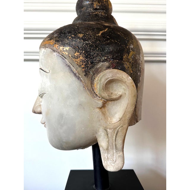 Large Extraordinary Antique Burmese Marble Buddha Head Display Stand For Sale - Image 12 of 16