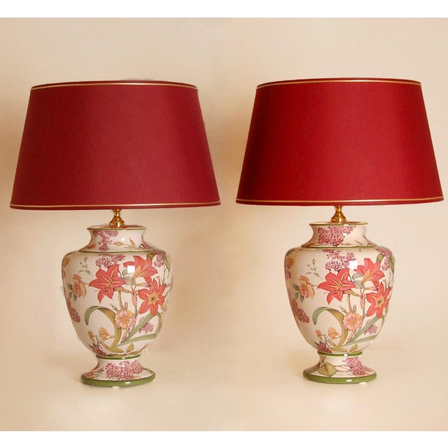 Vintage Italian Table Lamps Ceramic Floral Tall Porcelain Vase Lamps Tariff Free Delivery - A Pair For Sale - Image 12 of 12