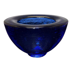 1990s Fire and Light California 8" Cobalt Blue Recycled Art Glass Wide Lipped Bowl