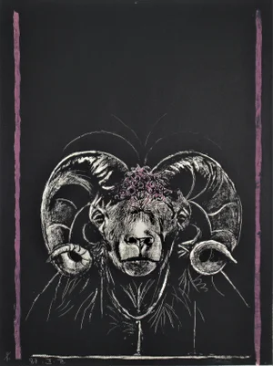 Graham Sutherland, "Ram's Head, Full Face" from the suite "Bestiary and some Correspondences", 1968