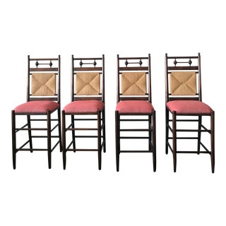 Vintage Restored Wicker Back Barstools - Set of 4 For Sale