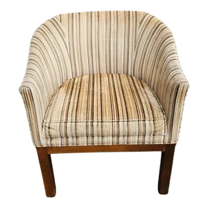 20th Century Mahogany and Stripped Velvet Upholstered Barrel Back Club Chair
