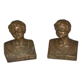 Early 20th Century Weidlich Brothers Bronzed "Youth" Bust Bookends For Sale