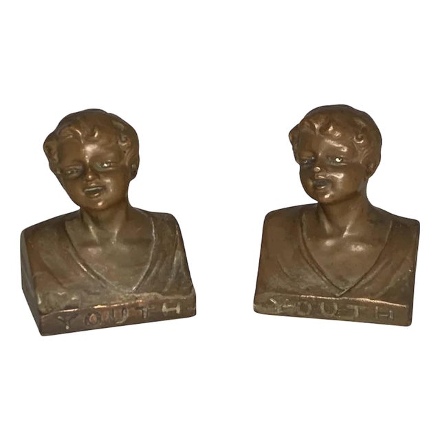 Early 20th Century Weidlich Brothers Bronzed "Youth" Bust Bookends For Sale