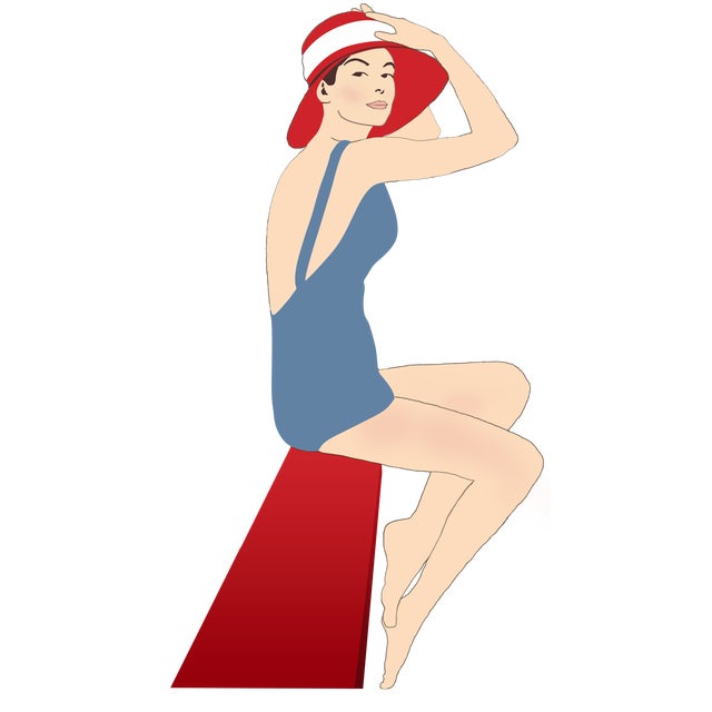 Diver with Red Hat Linen Pillow 20" x 20" Corded finish Hidden zipper in back Feather down fill Major diving competitions...