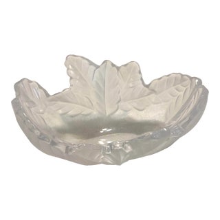 Late 20th Century Vintage Signed Lalique Compiegne Crystal Oak Leaf Oval Bowl France For Sale