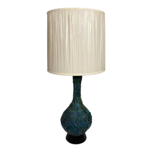 Large Mid-Century Ceramic Table Lamp Blue and Beige