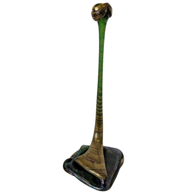 German Green and Golden Iridescent Glass Snake Vase, 1980s For Sale - Image 3 of 8