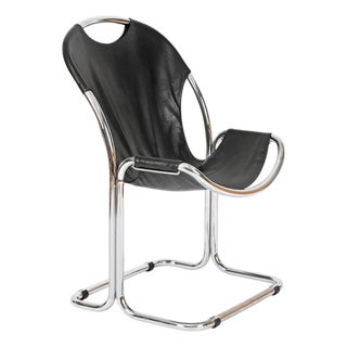 Bauhaus Black Leather and Chrome Cantilever Chair by Giandomenico Belotti, Italy, 1960s For Sale