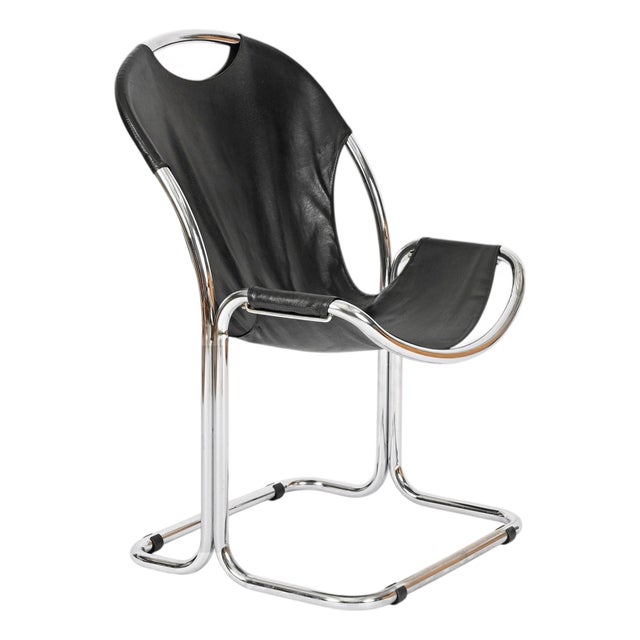 Bauhaus Black Leather and Chrome Cantilever Chair by Giandomenico Belotti, Italy, 1960s For Sale