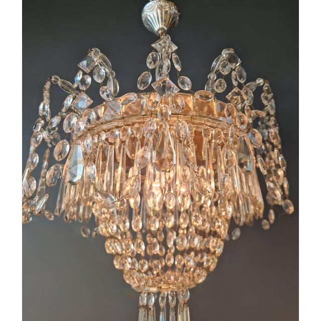 Metal Vintage French Empire Style Crystal Basket Chandelier Neoclassical Crystal For Sale - Image 7 of 9