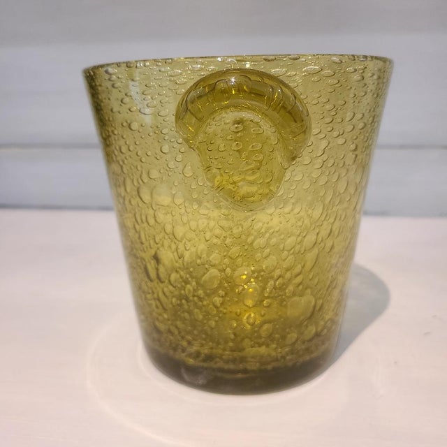 1980s Olive Green Bubble Glass Ice Bucket by Biot, 1970 For Sale - Image 5 of 10