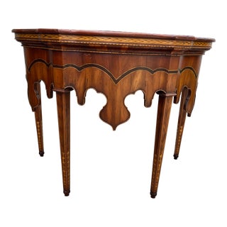 Gothic Style Demilune Console Table With Inlaid Wood For Sale