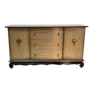 Mid Century Asian Style Chinoiserie Walnut Credenza For Sale