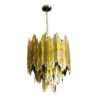 1970s Mid Century Modern Tom Greene Torch Cut Brass Brutalist Chandeliers - a Pair For Sale
