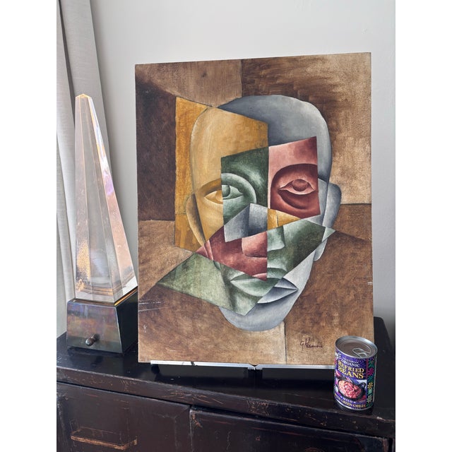 Paint 1960s Mid Century Modern George Kosanovic Painting Abstract Cubist Portrait PNW Art For Sale - Image 7 of 8