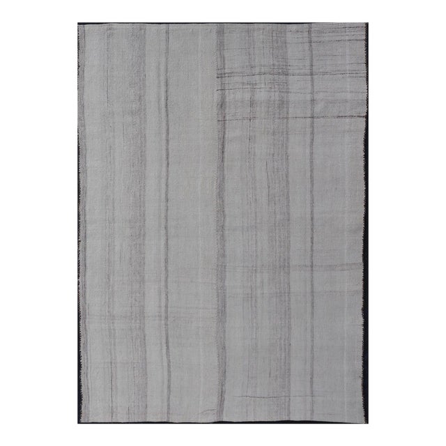Mid 20th Century Stripe Design Turkish Vintage Kilim Rug in Shades of Ivory Cream and Taupe For Sale