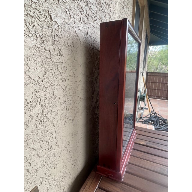 Chinese Vintage Chinese Rosewood 18 Shelf Curio Cabinet Glass Door Mirror Back Wall Mount For Sale - Image 3 of 7