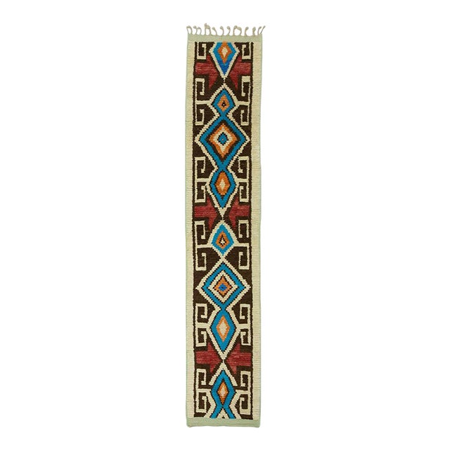 Tribal Diamond Hand-Knotted Moroccan Wool Runner | 10'8" X 2'1" | One of a Kind For Sale