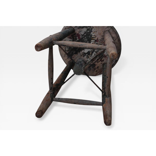 1920s French Rustic Workshop Stool With Iron Stretcher For Sale - Image 17 of 18