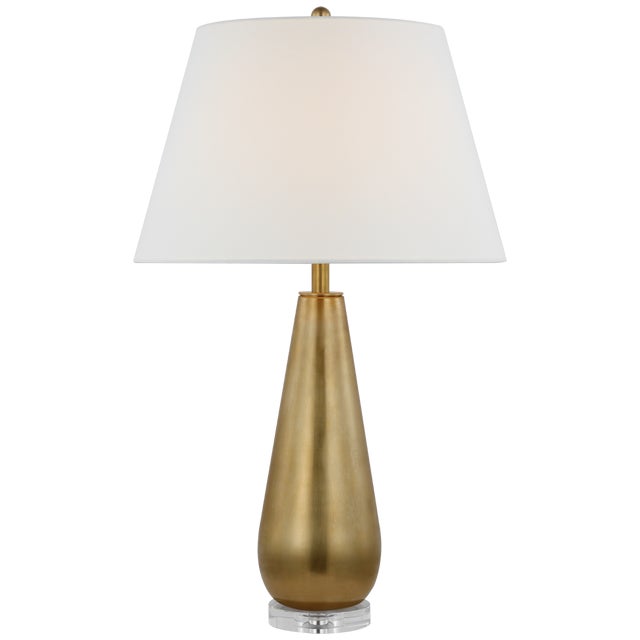 Traditional Chapman & Myers by Visual Comfort Signature Aris Large Table Lamp in Antique-Burnished Brass and Clear Glass with Linen Shade For Sale - Image 3 of 3