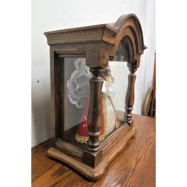 Turn of the Century French Wax Madonna and Child in Oak and Glass Case For Sale - Image 4 of 9