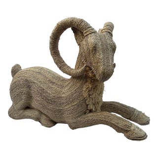 Mid 20th Century Mario Torres Lopez Style Raffia Ram Animal For Sale