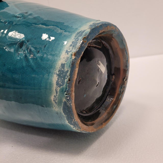 20th Century Turquoise Glazed Ceramic Vase, France, 1970s For Sale - Image 11 of 13