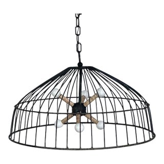 Vintage Monumental Industrial Metal Cage Pendant Light For Sale