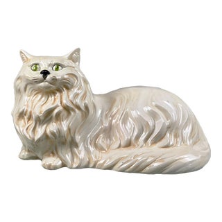 Mid-Century White Porcelain Long-Haired Persian Cat Sculpture For Sale