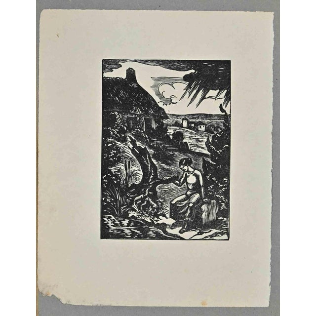 Breton Peasant is a woodcut print realized by Paul Emile Colin (1867-1949). Good condition on a little paper, included a...