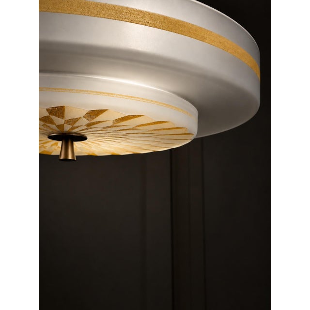 Swedish Modern Pendant Light with Hand-Painted Glass, 1940s For Sale - Image 9 of 10