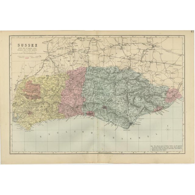 Antique Sussex Map by Edward Weller, 1885 For Sale - Image 11 of 11