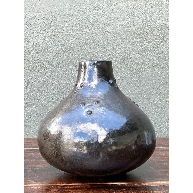 Vintage Black Textured Ceramic Vase For Sale - Image 11 of 14