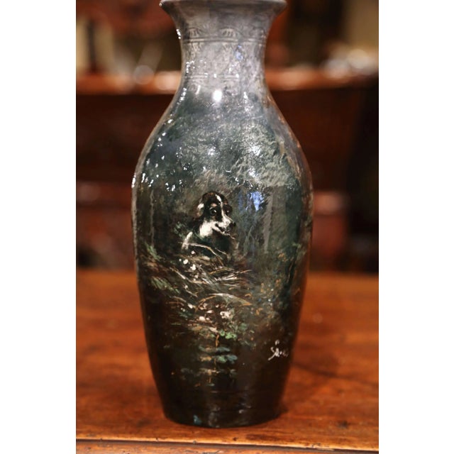 Late 19th Century 19th Century French Saint Amand Painted Ceramic Vases With Dog Motifs by Petit For Sale - Image 5 of 12