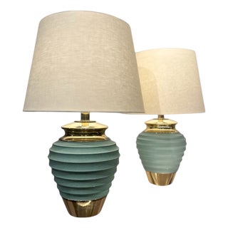 1930s Art Deco Table Lamps With Teal Finish, Unknown - a Pair For Sale