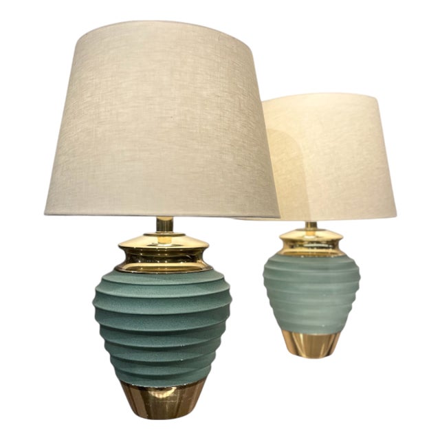 1930s Art Deco Table Lamps With Teal Finish, Unknown - a Pair For Sale