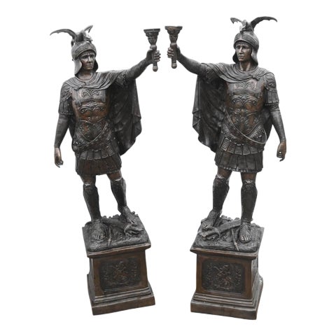 Bronze Roman Gladiator Statue Lamps, Set of 2 For Sale