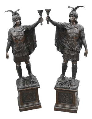 Bronze Roman Gladiator Statue Lamps, Set of 2